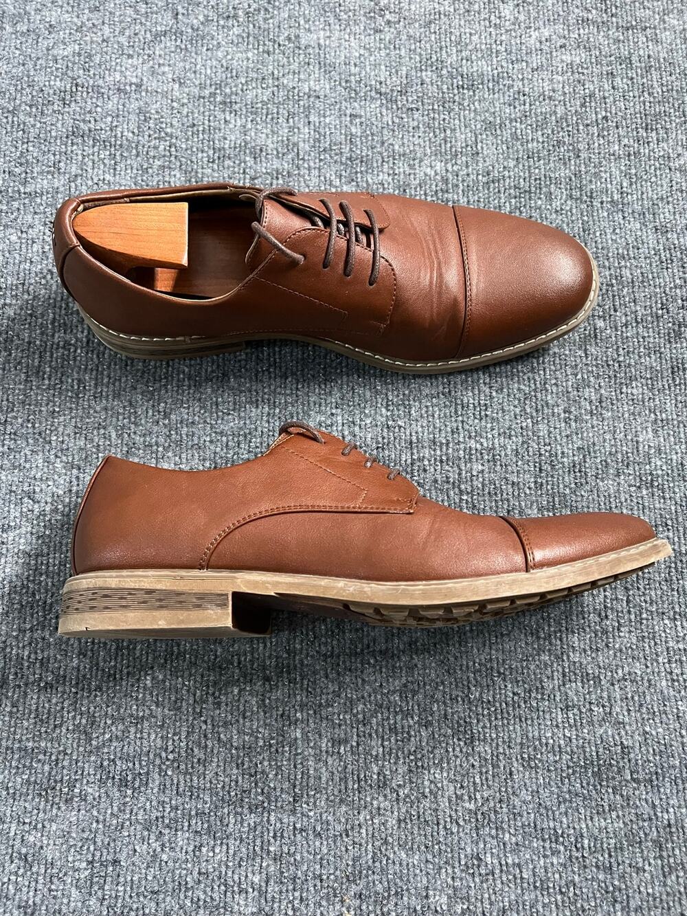 Nautica Men's Brown Harbor Cap Toe Vegan Leather Oxfor Shoe Size 9.5